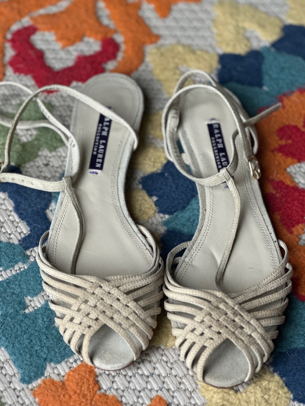 Ralph Lauren Purple Label Collection Beige Suede Lace-Up Flat Sandals 7.5